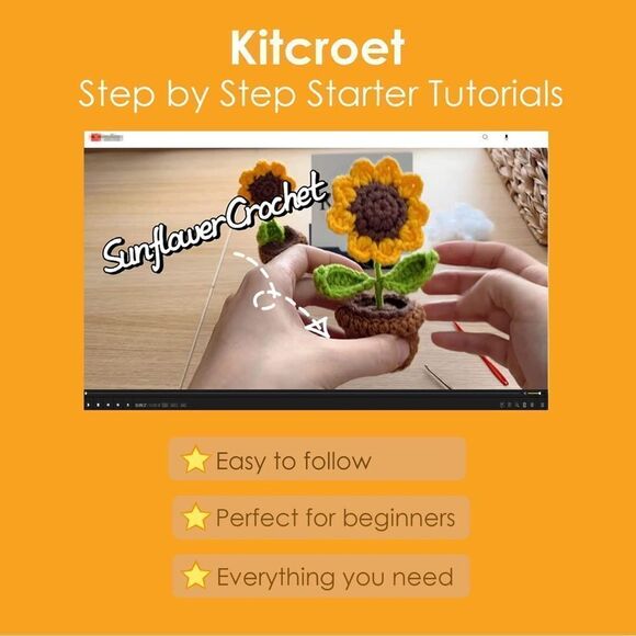Kitcroet Crochet Kit Starter Kit, 2 PCS Sunflower Potted Plants, video tutorial - Picture 5 of 8